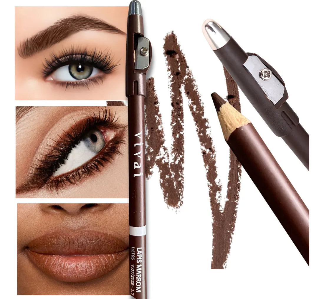 Lápis Marrom Profissional 3 em 1 | Olhos • Sobrancelhas • Boca