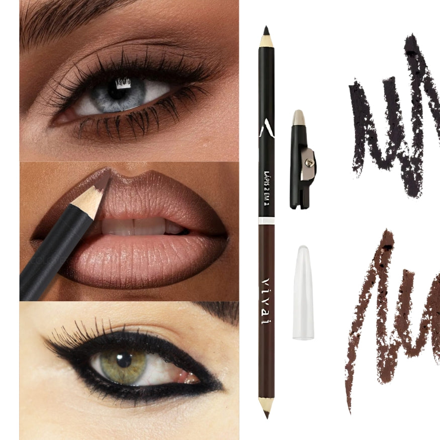 Lápis Profissional Delineador 2 Cores - Preto e Marrom c/ Apontador